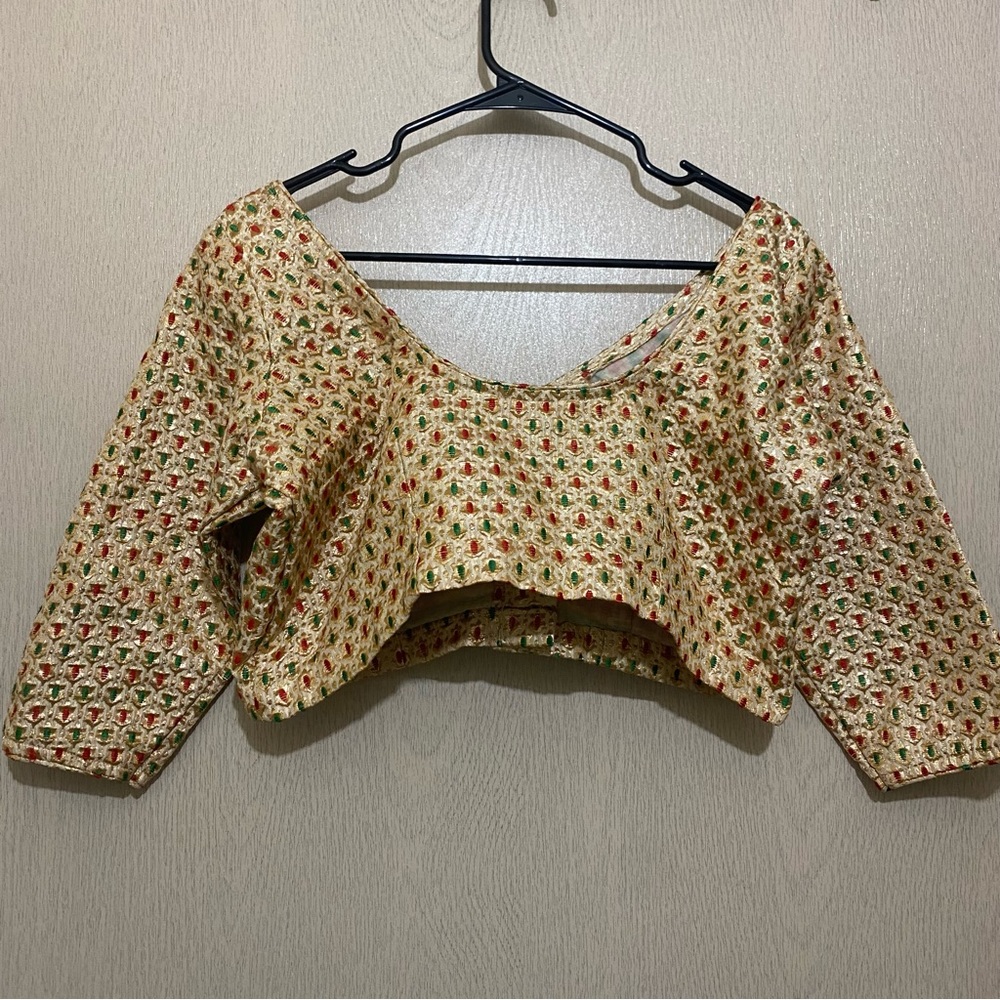 Gold Sari Saree Blouse for Women - Handmade in Nepal - Size L - Picture 2 of 8